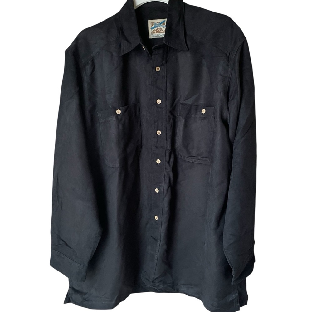 TravelSmith Vintage Black‎ Button Up Suede Shirt, L